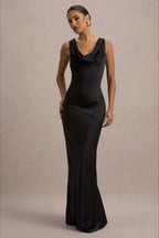 Satin Cowl Neck Fishtail Party Dress image 11