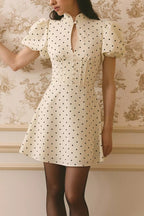 Elegant Stand Collar Dot Hollow Mini Dress image 2