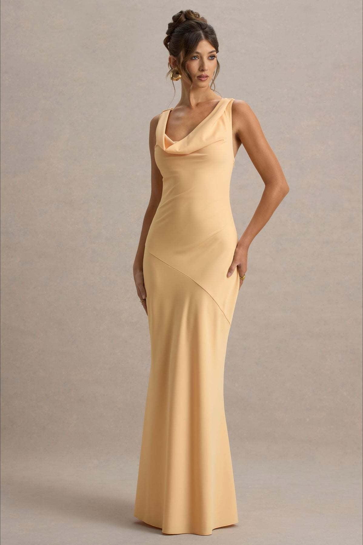 Satin Cowl Neck Fishtail Party Dress image 20