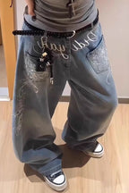 Y2K Floral Letter Embroidery Wide Leg Jeans image 3