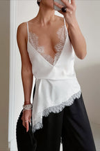 Sexy Satin V Neck Lace Slit Cami Top image 1
