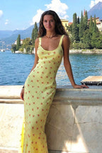 Casual U Neck Floral Print Ruched Cami Maxi Dress image 1
