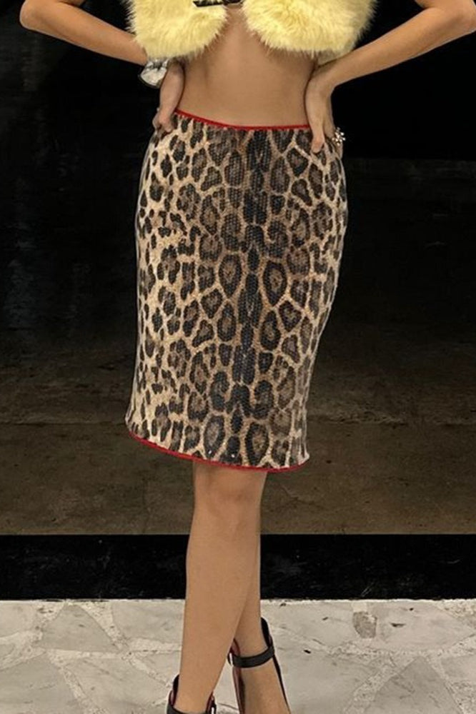 Stretchy Short Leopard Print Sequin Statement Skirt image 1