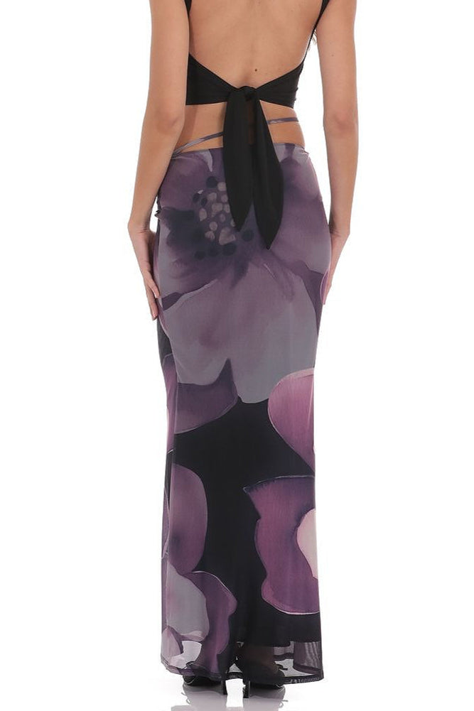 Mesh Floral Tie Bodycon Maxi Skirt image 7