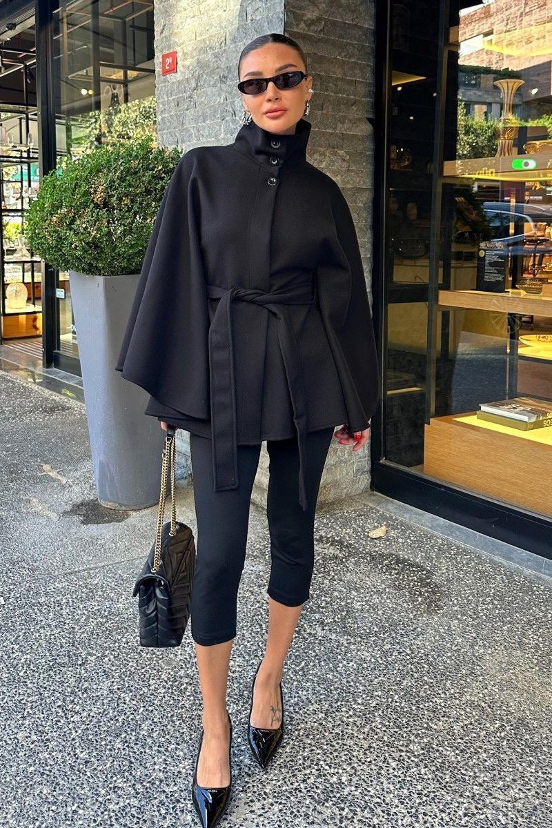 Elegant Stand Collar Belted High-Quality Coat image 1