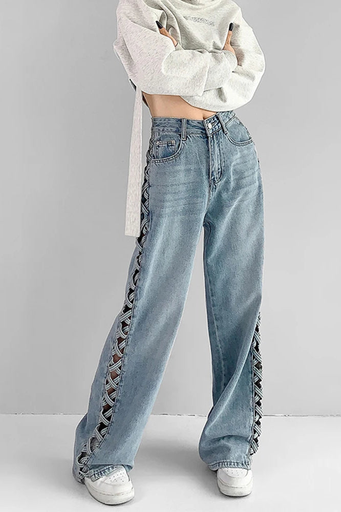Side Braided Cutout Wide Leg Jeans image 2