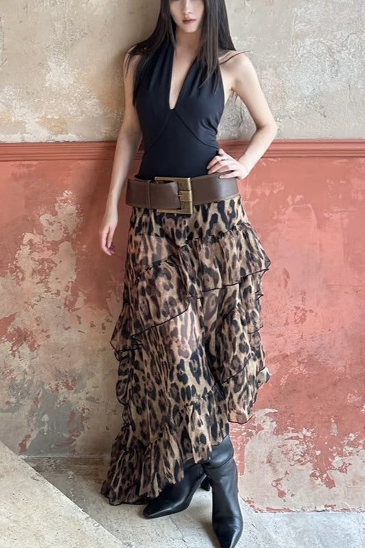 Y2K Leopard Print High-Waisted Loose Fit Skirt image 1