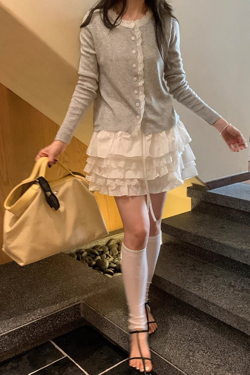High Waist Tiered Ruffle A Line White Mini Skirt image 5