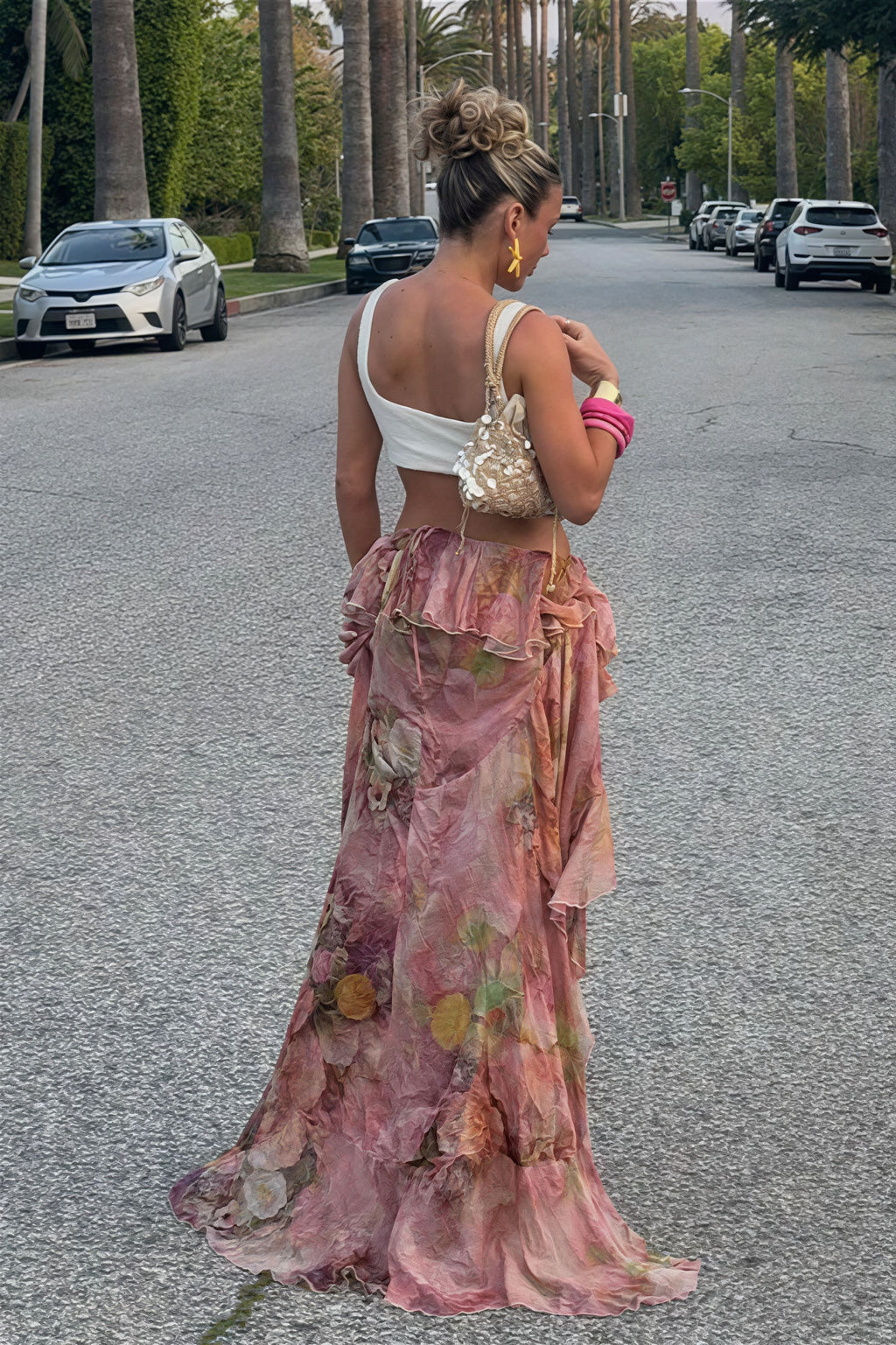 Floral Ruffled Asymmetrical Layered Skirt image 5