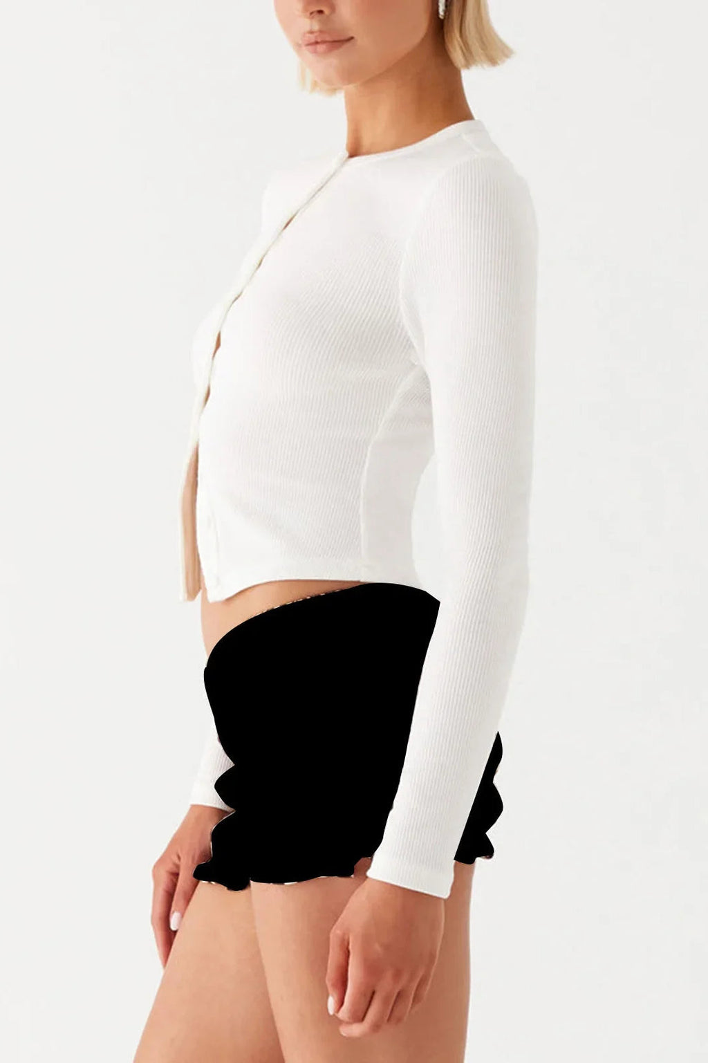 Knit Ribbed Button Front Crop Cardigan image 3
