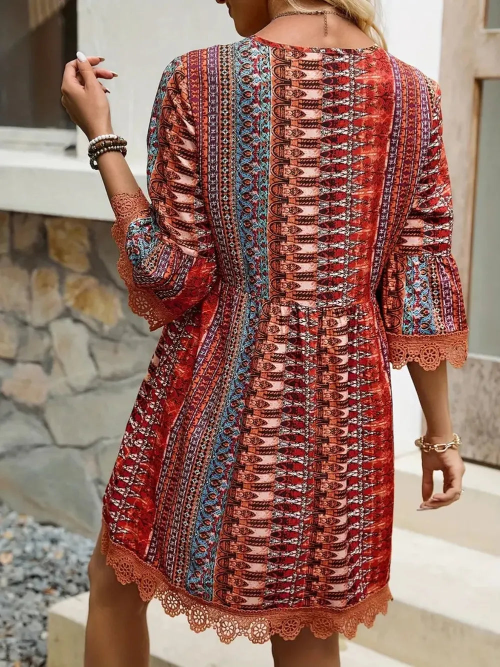 Adeline Lace V-Neck Dress detail view styled for Avrienne