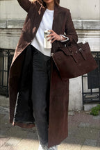 Retro Brown Belted Waist-Tie Long Overcoat image 2