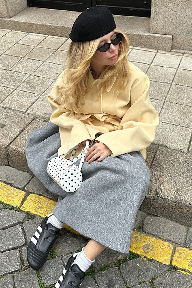 Solid Color Belted Midi Wool Blend Coat image 7