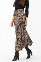 Satin Leopard Printed Elastic Waist Maxi Skirt image 7