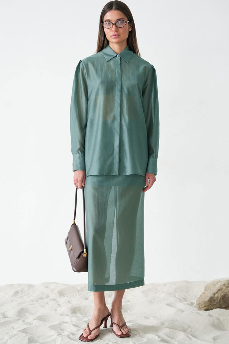 Vintage Collared Tencel Shirt Dress Two Piece Set image 4