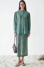 Vintage Collared Tencel Shirt Dress Two Piece Set image 4