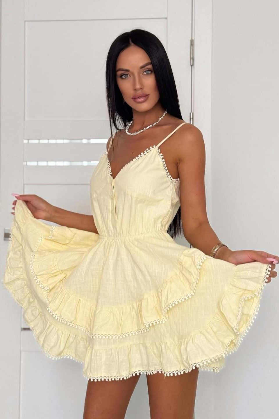 Asymmetric Cami Lace Patchwork Tie Waist Mini Dress image 5