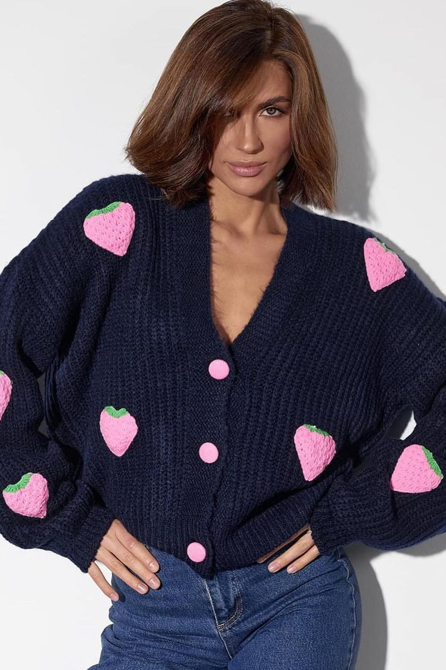 Strawberry Appliqué Chunky Knit Sweater image 31