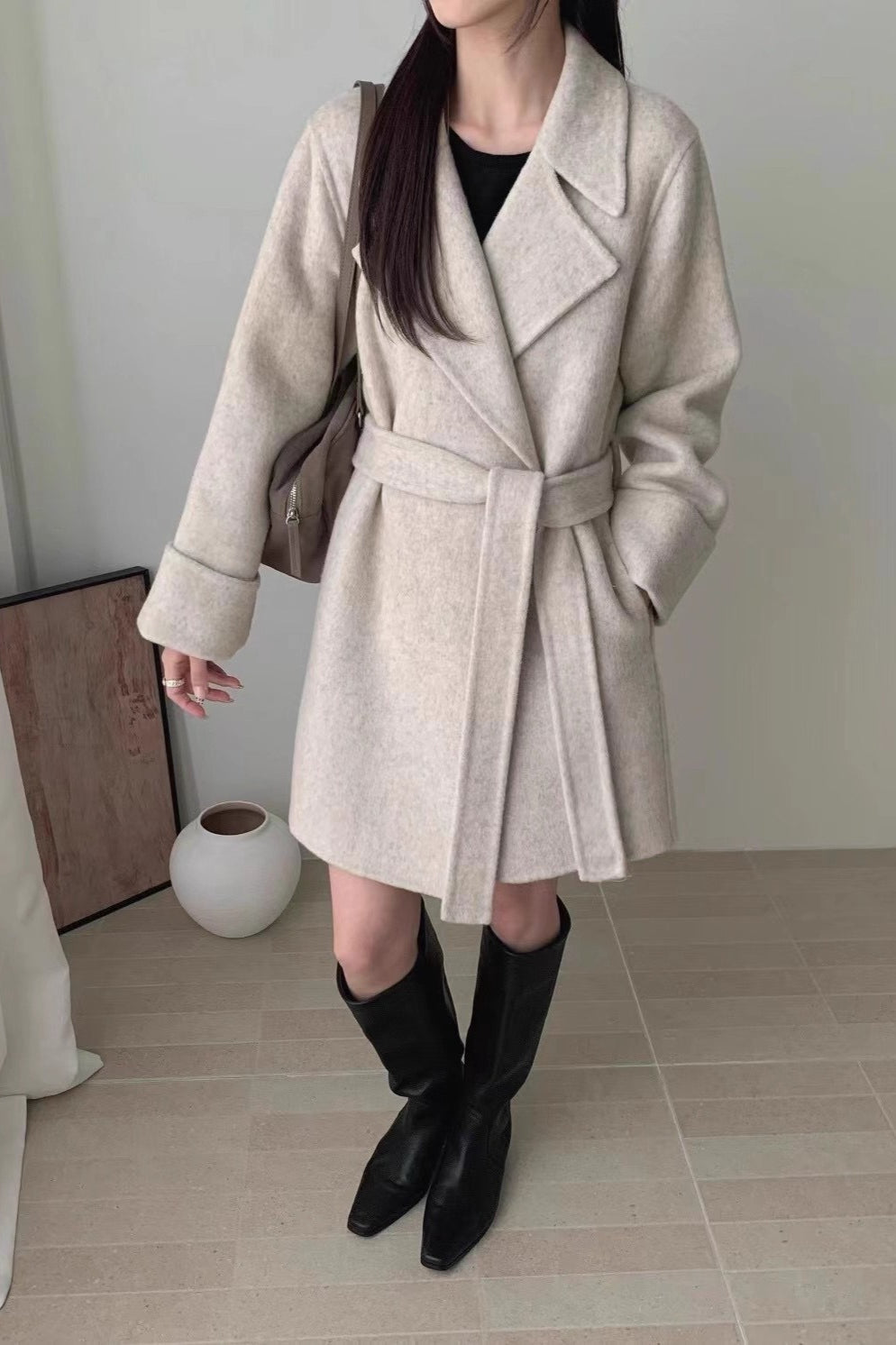 Robe-Style Double-Face Wool Long Hepburn Coat image 1