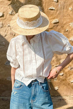 Chic Stripe Lace Puff Sleeve Blouse image 8