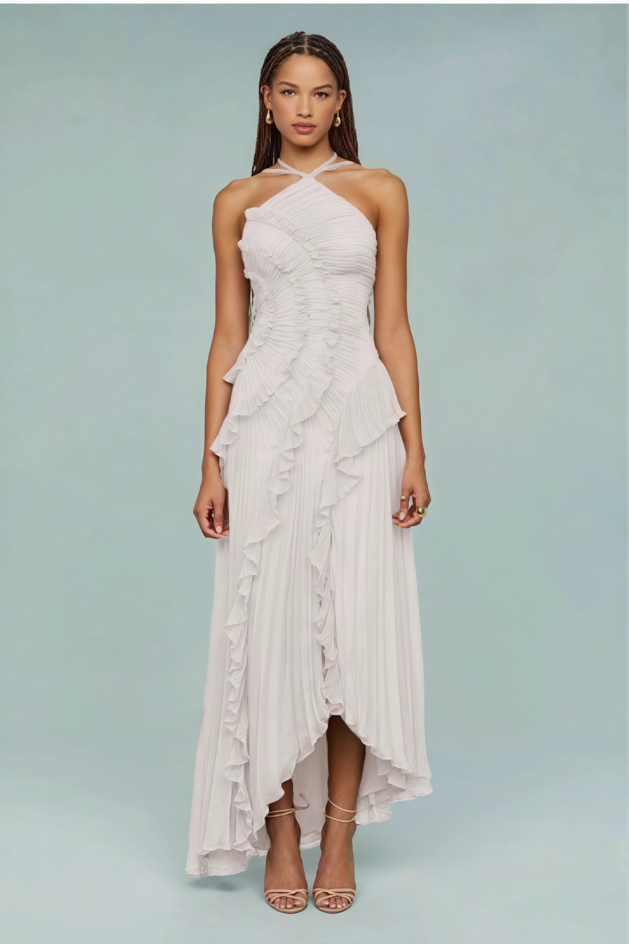Ruched Halter Sexy Backless Maxi Dress image 4