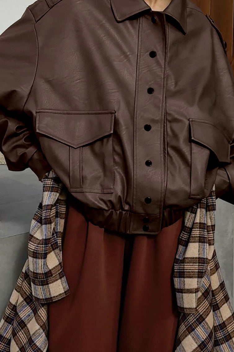 Oversized Long Sleeve Leather Jacket image 2