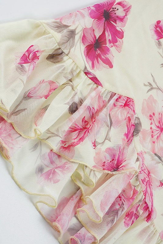 Ruched V Neck Floral Mesh Cami Top image 7