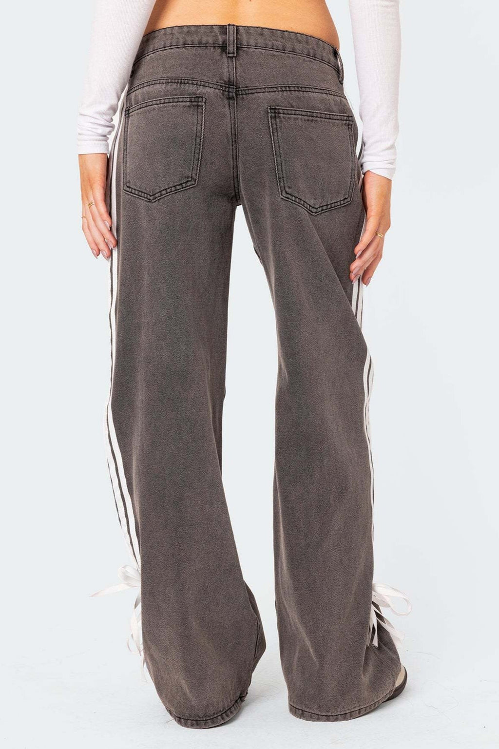 Lace Up Side Stripe Wide Leg Jeans image 2
