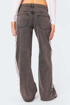 Lace Up Side Stripe Wide Leg Jeans image 2