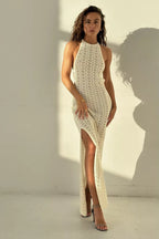 Halter Backless Crochet Boho Vacation Maxi Dress image 1