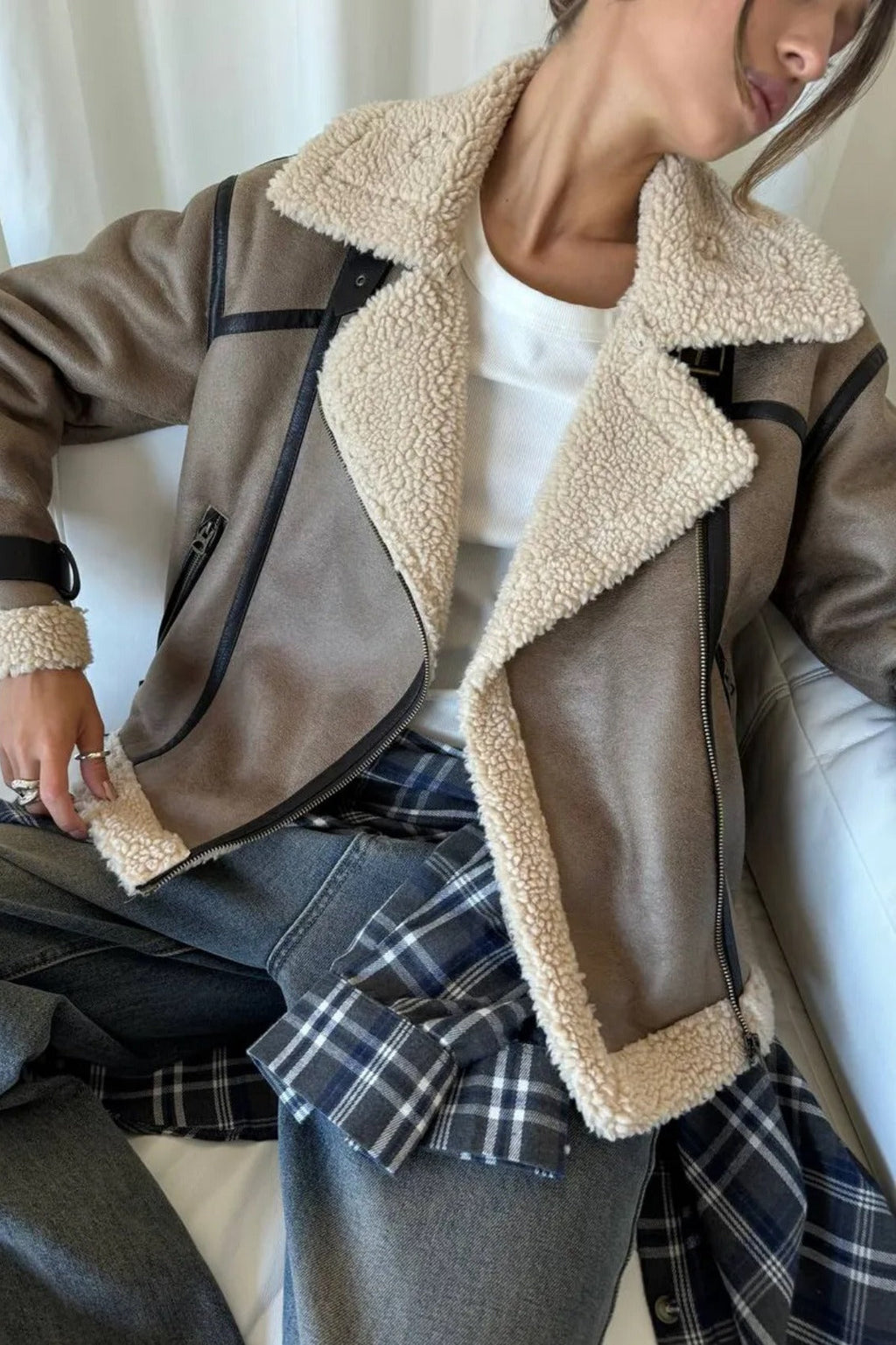 Vintage Patchwork Faux Suede Lapel Long Coat image 3