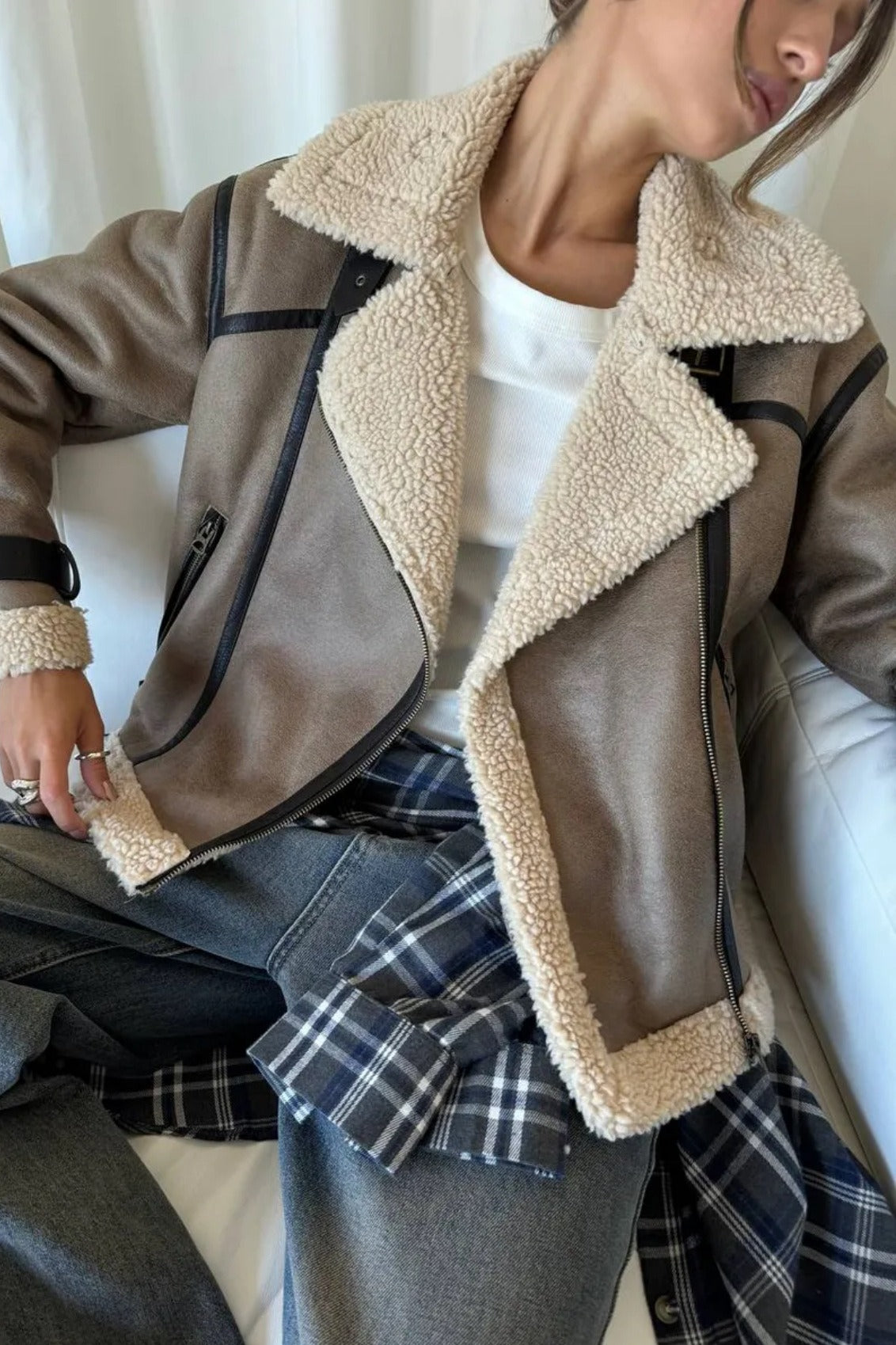 Vintage Patchwork Faux Suede Lapel Long Coat image 3