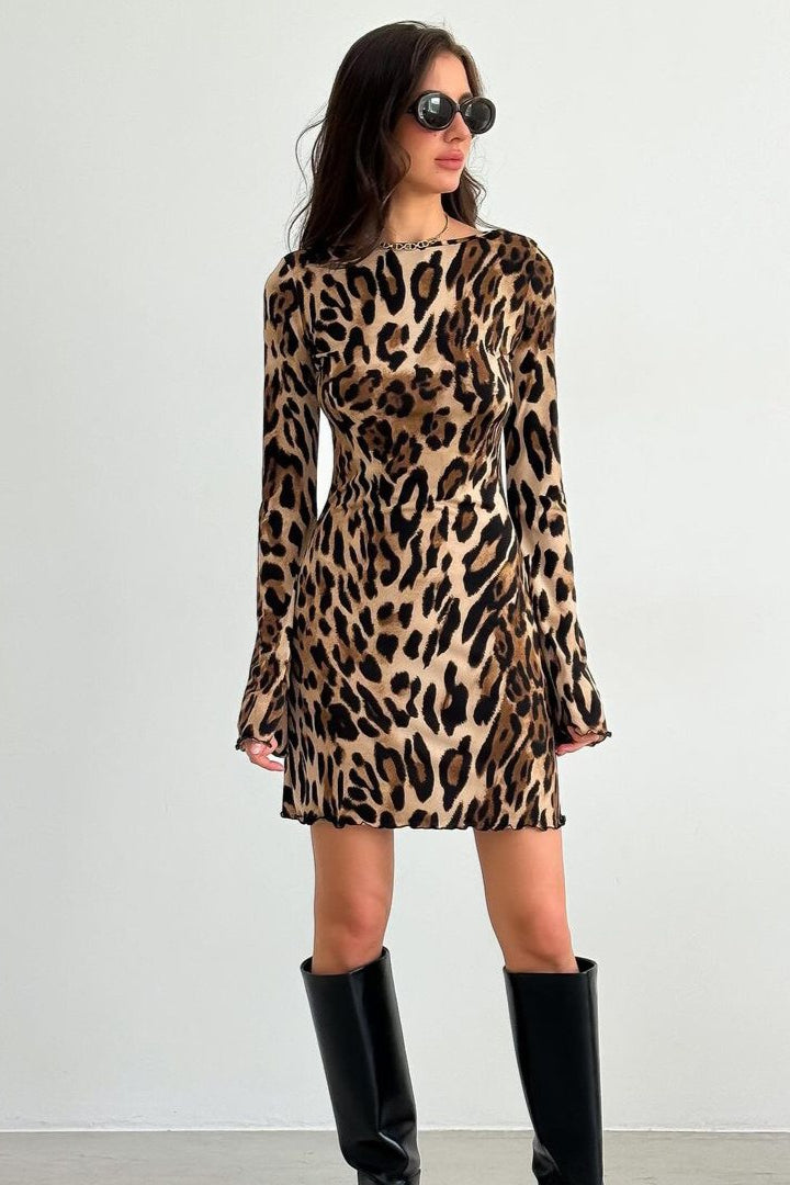 Leopard Print Backless Bodycon Mini Dress image 1