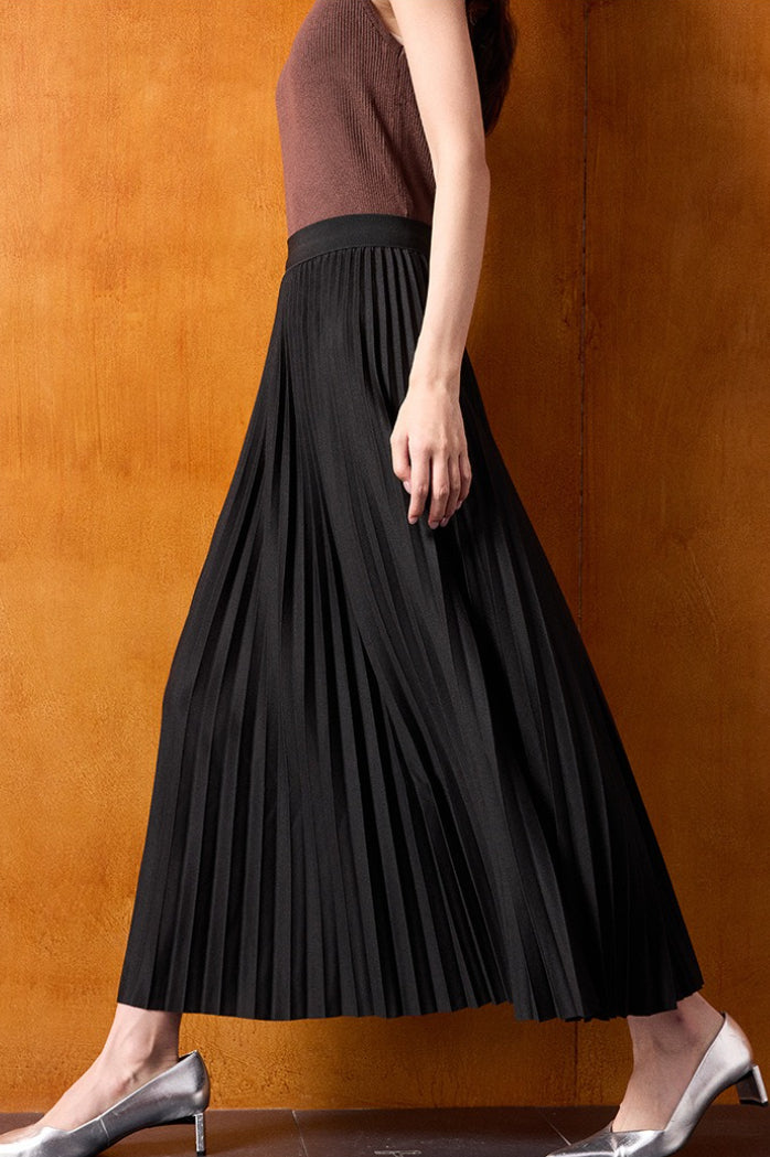 Vintage High-Waist Knit Pleated Midi Skirt image 7