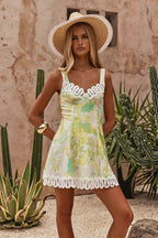 Linen Lace Trim Floral Mini Boho Dress image 2