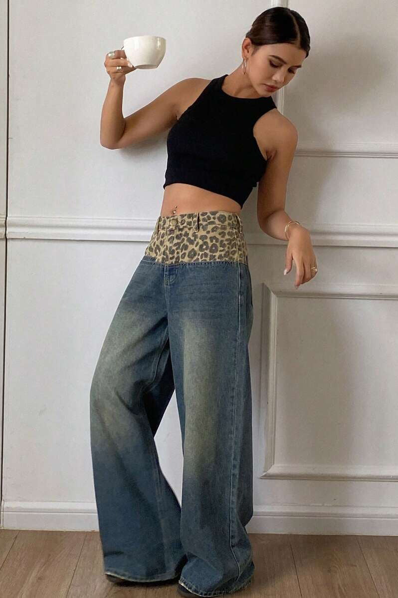 Vintage Leopard Patch Wide Leg Jean image 4