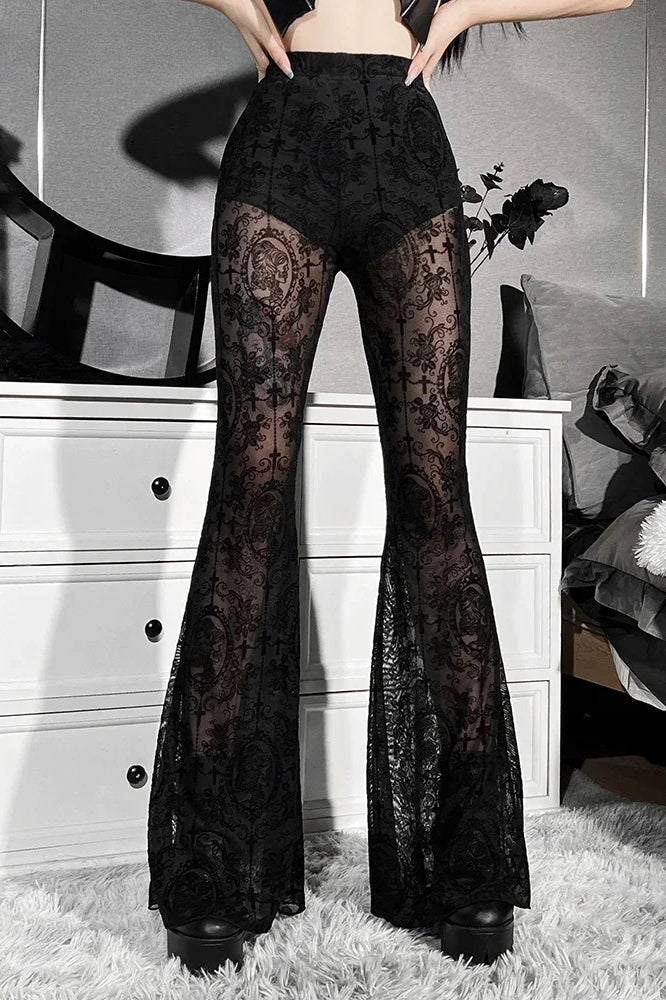 Y2K See-Through Mesh Floral Pant image 1
