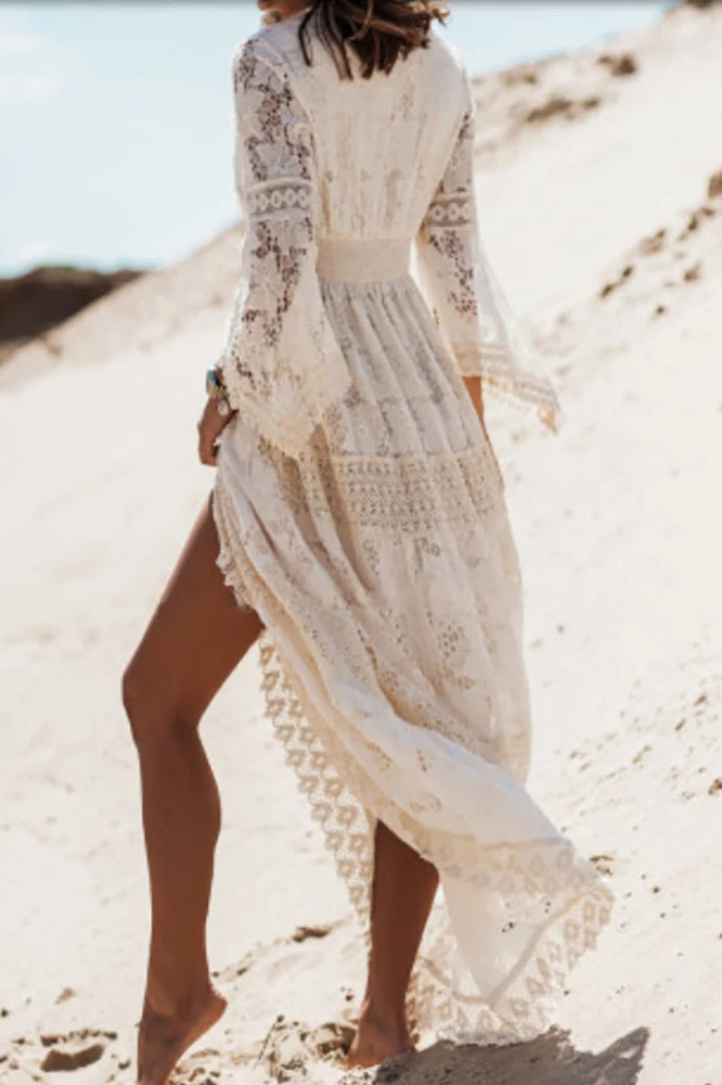 Lace V Neck Hollow Boho Dress image 17