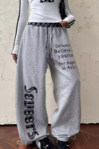 Plaid Patchwork Letter Graphic Baggy Sweat Pants image 4