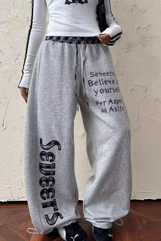 Plaid Patchwork Letter Graphic Baggy Sweat Pants image 4