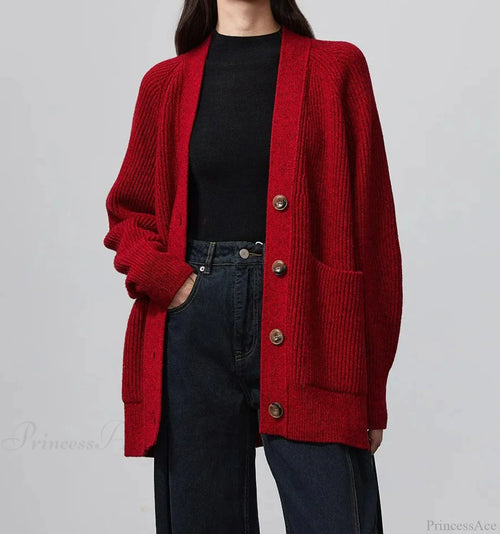 100% Merino Wool V-Neck Thicken Cardigan image 2