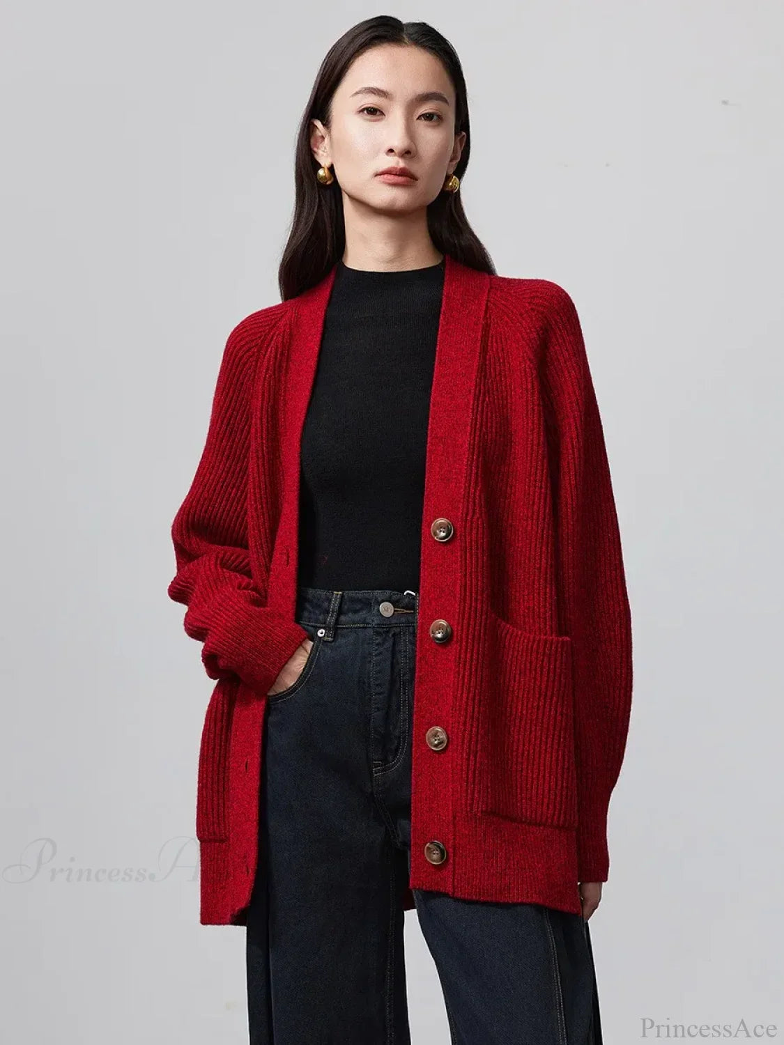 100% Merino Wool V-Neck Thicken Cardigan image 4