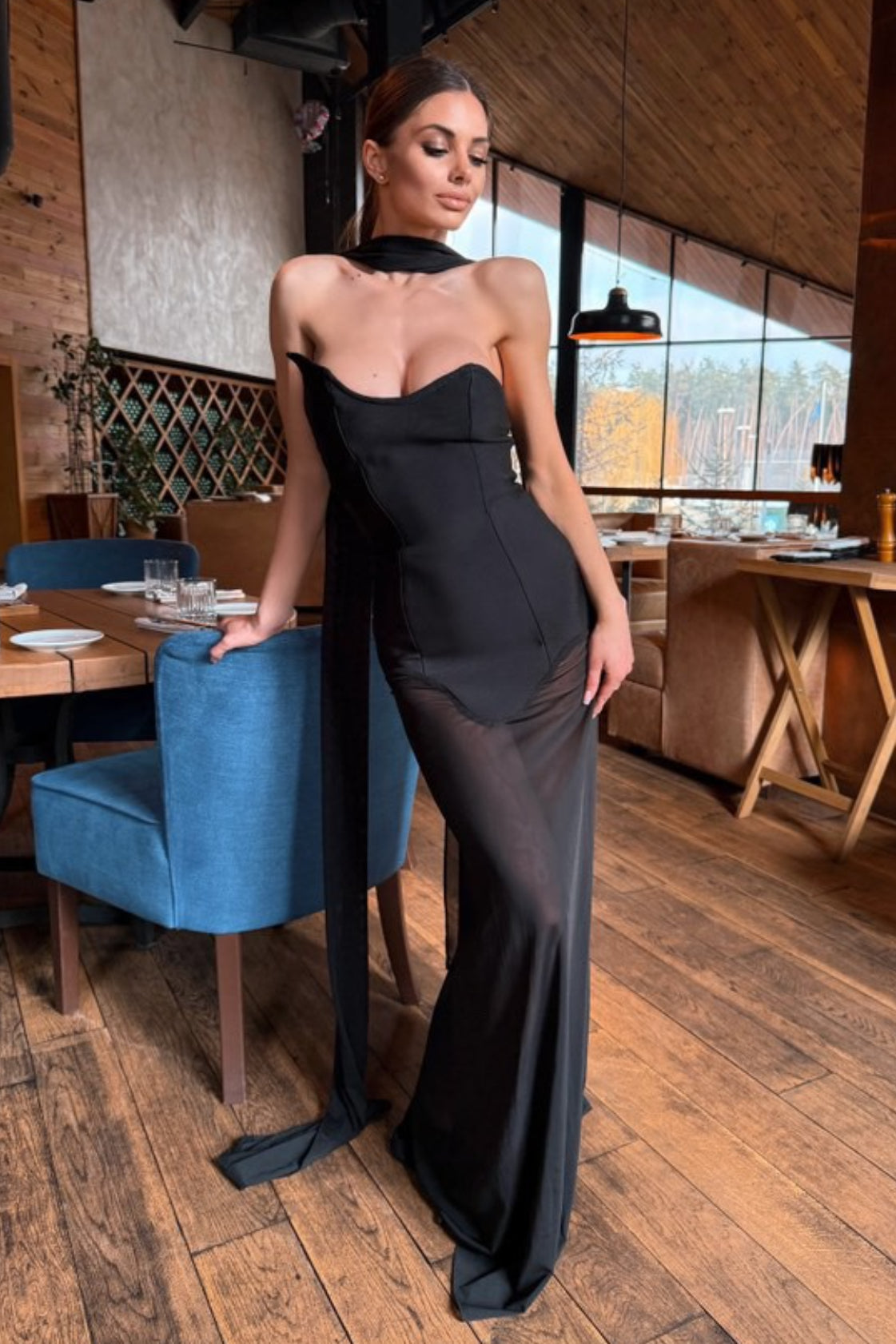 Draped Tie Sexy Mesh Patch Tube Prom Dress image 8