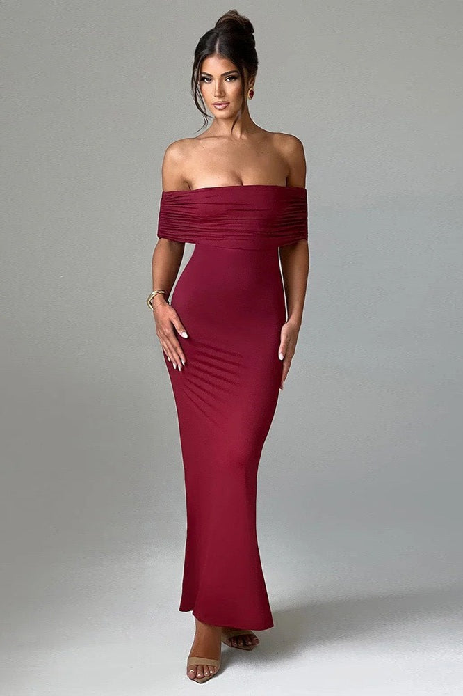 Solid Off Shoulder Ruched Formal Dress image 16