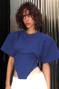 Chic Solid Wide Shoulder Tie Waist Elbow Sleeve T-shirt image 1