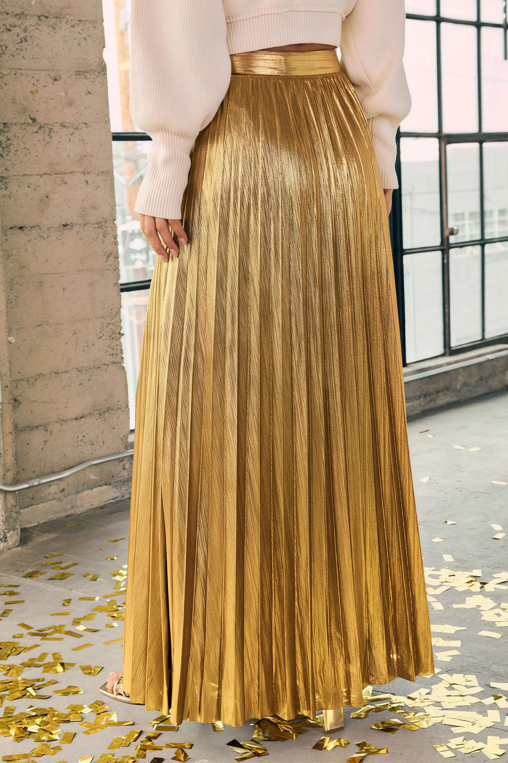 Gold Silver Pleated High Waist Skirt image 6