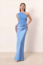 Solid Asymmetric Neckline Sleeveless Formal Dress image 17