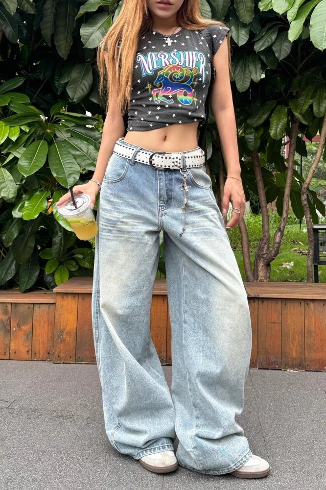 High Waist Embroidered Wide Leg Jeans image 12