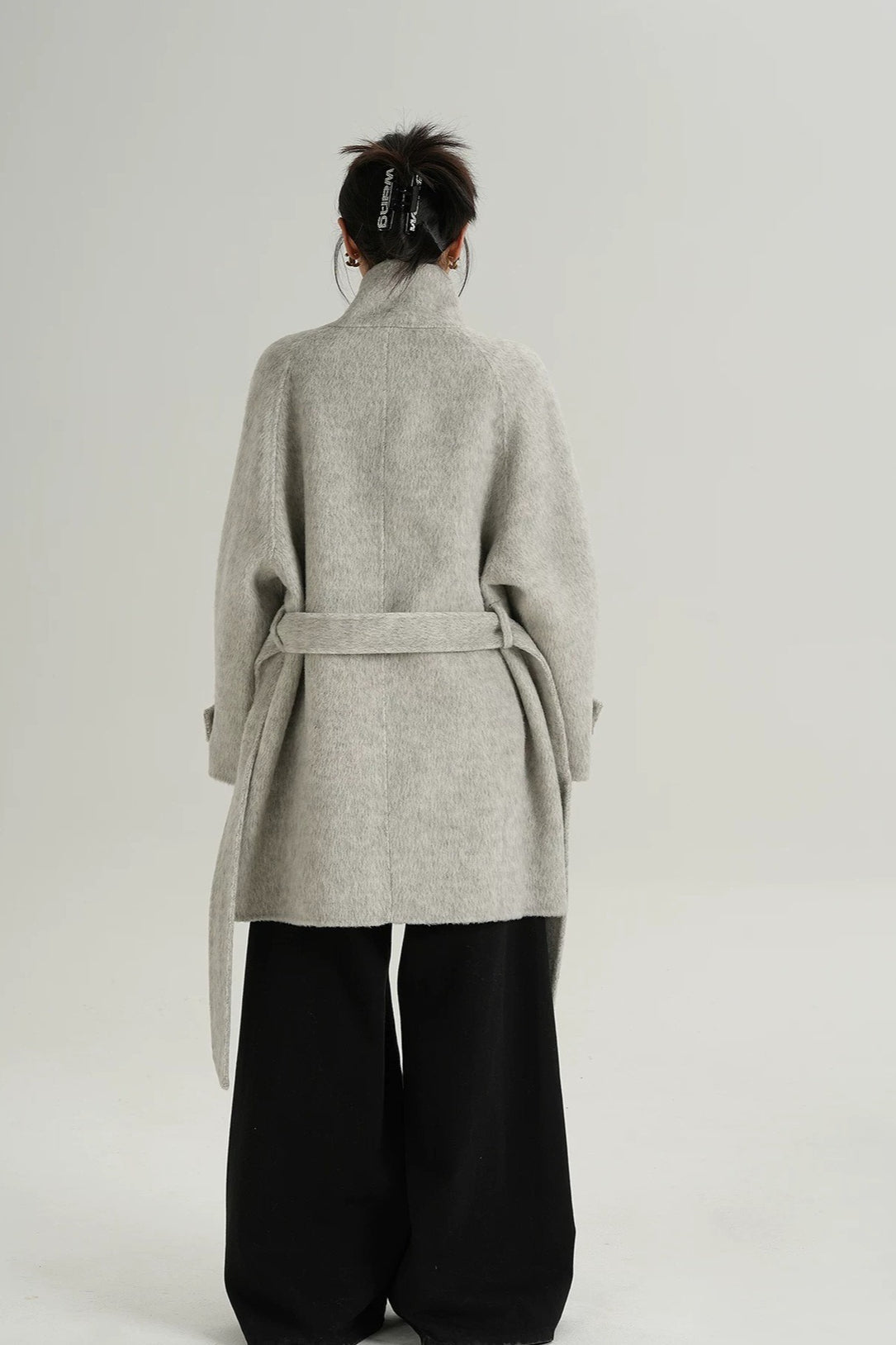 Chic Solid Wool Warm Loose Mock-neck Coat image 7
