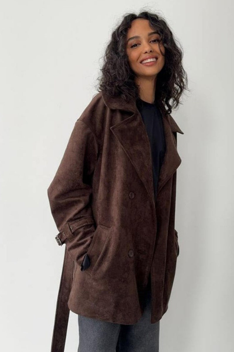 Vintage Suede Lapel Tie Waist Jacket Coat image 10